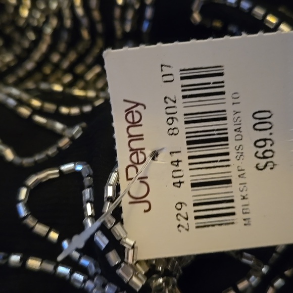 Papell Boutique Silk Black White Beaded Embellish Top Round Neck Short Slv M NEW - Picture 9 of 9